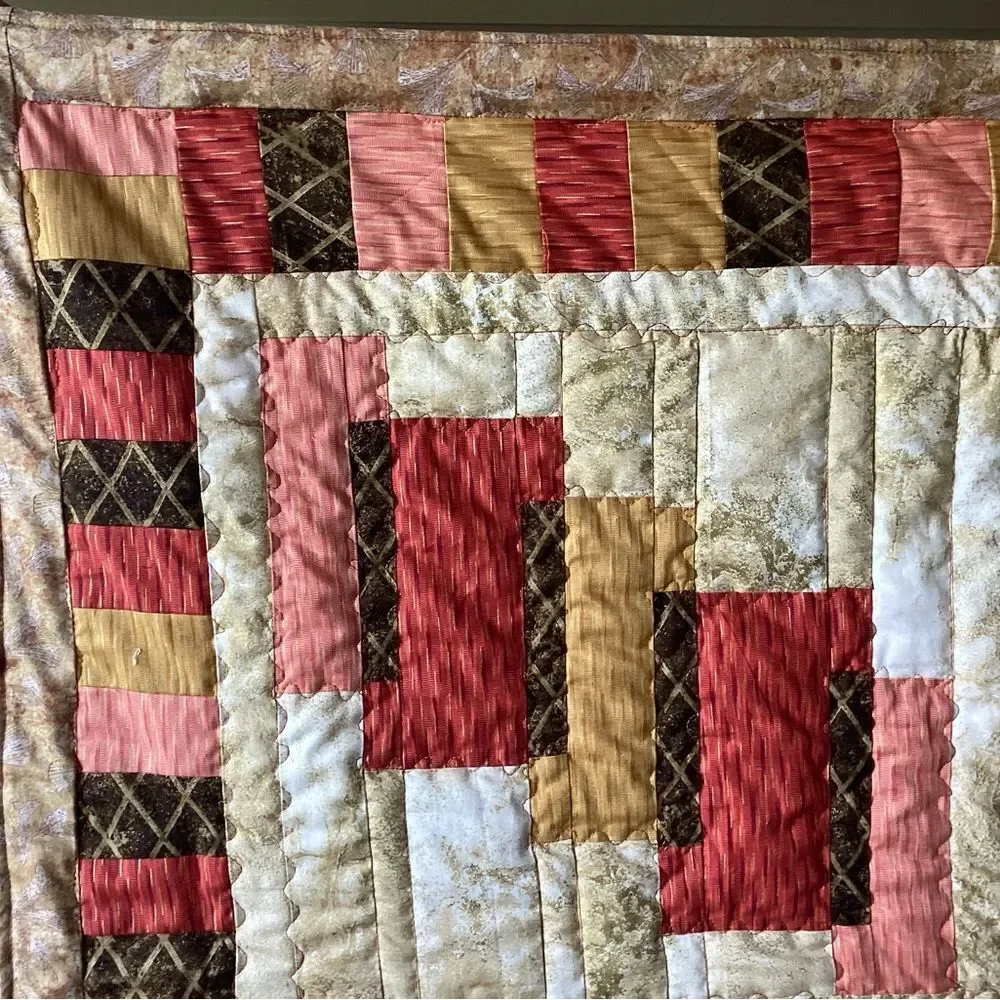 NWT. Hand Crafted Quilt in Pumpkin, Apricot, Browns and Golds
